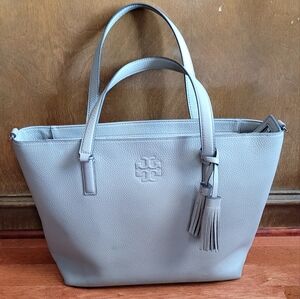 Tory Burch Taupe Gray Leather Tote Bag